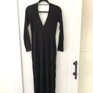 Reformation Black Long Sleeve Slit V Maxi Dress XS